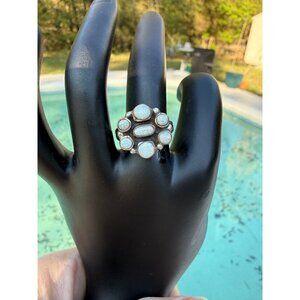 Artisan Sterling Silver Opal Cluster Coblestone Statement Ring 8 Opal Gemstones